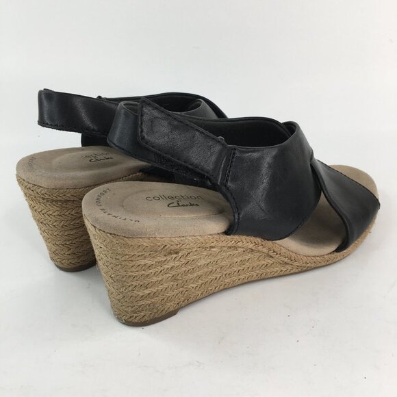 Clarks Collection Espadrilles Wedge Black Sandals Size 6.5M - Picture 3 of 8